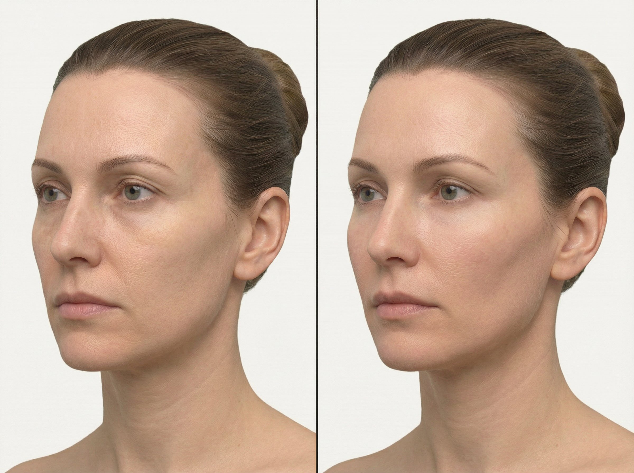 Antes y después de volumen en pómulos con Radiesse